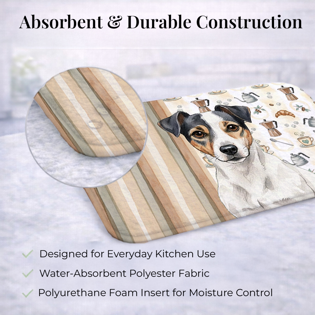 Picture of Carolines Treasures WDK7482DDM 21 x 14 in. White & Black Jack Russell Terrier Coffee Bar Dish Drying Mat