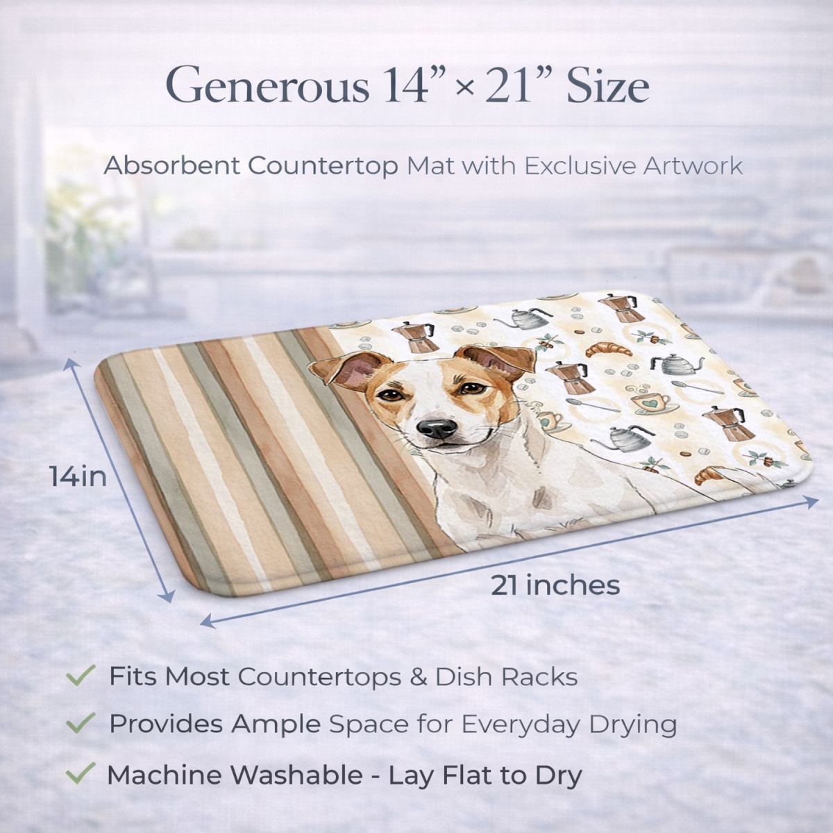 Picture of Carolines Treasures WDK7483DDM 21 x 14 in. White & Tan Jack Russell Terrier Coffee Bar Dish Drying Mat