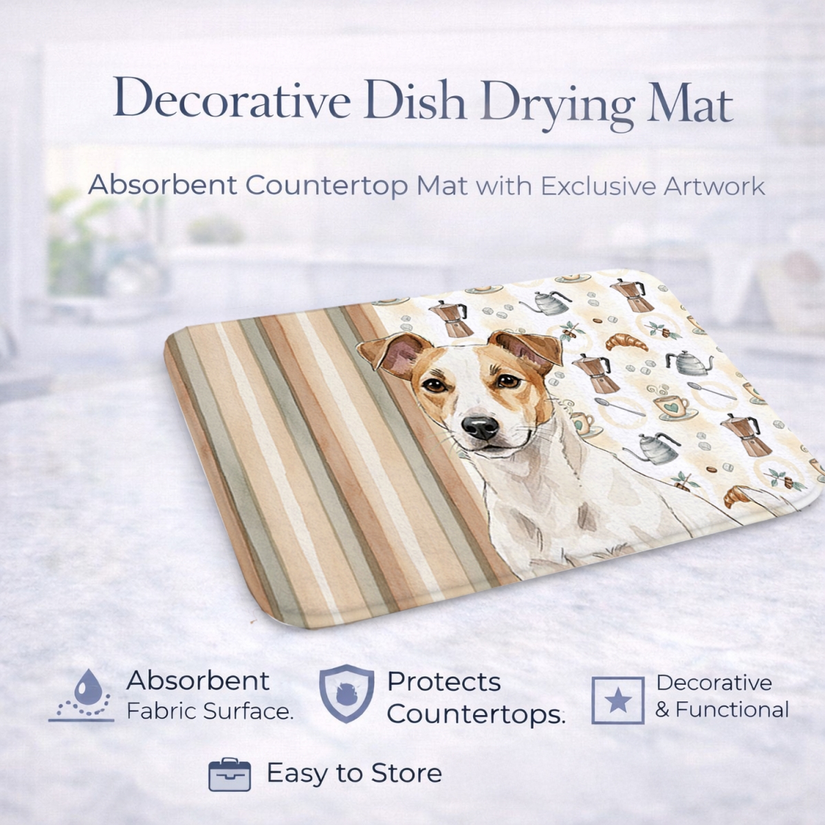 Picture of Carolines Treasures WDK7483DDM 21 x 14 in. White & Tan Jack Russell Terrier Coffee Bar Dish Drying Mat