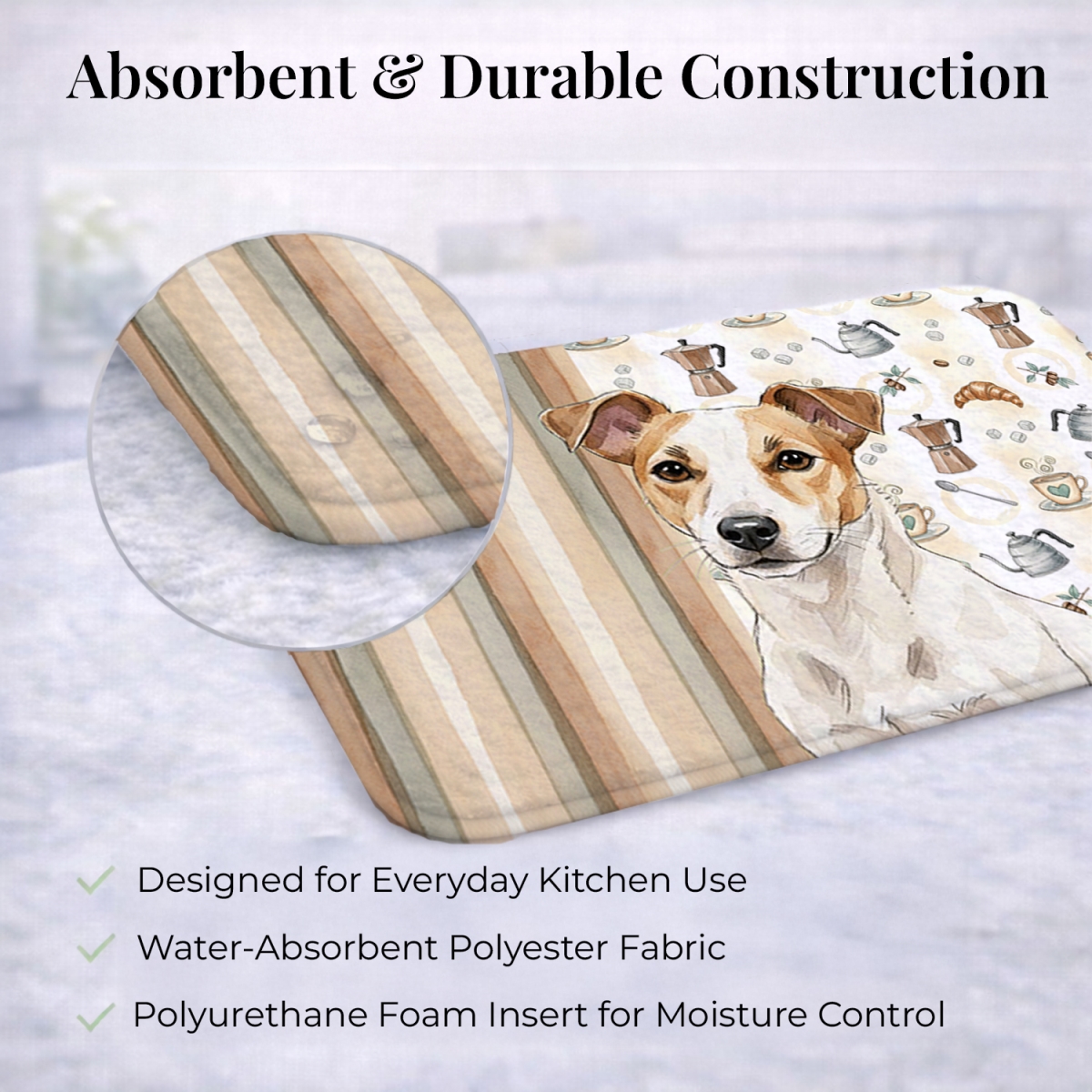 Picture of Carolines Treasures WDK7483DDM 21 x 14 in. White & Tan Jack Russell Terrier Coffee Bar Dish Drying Mat