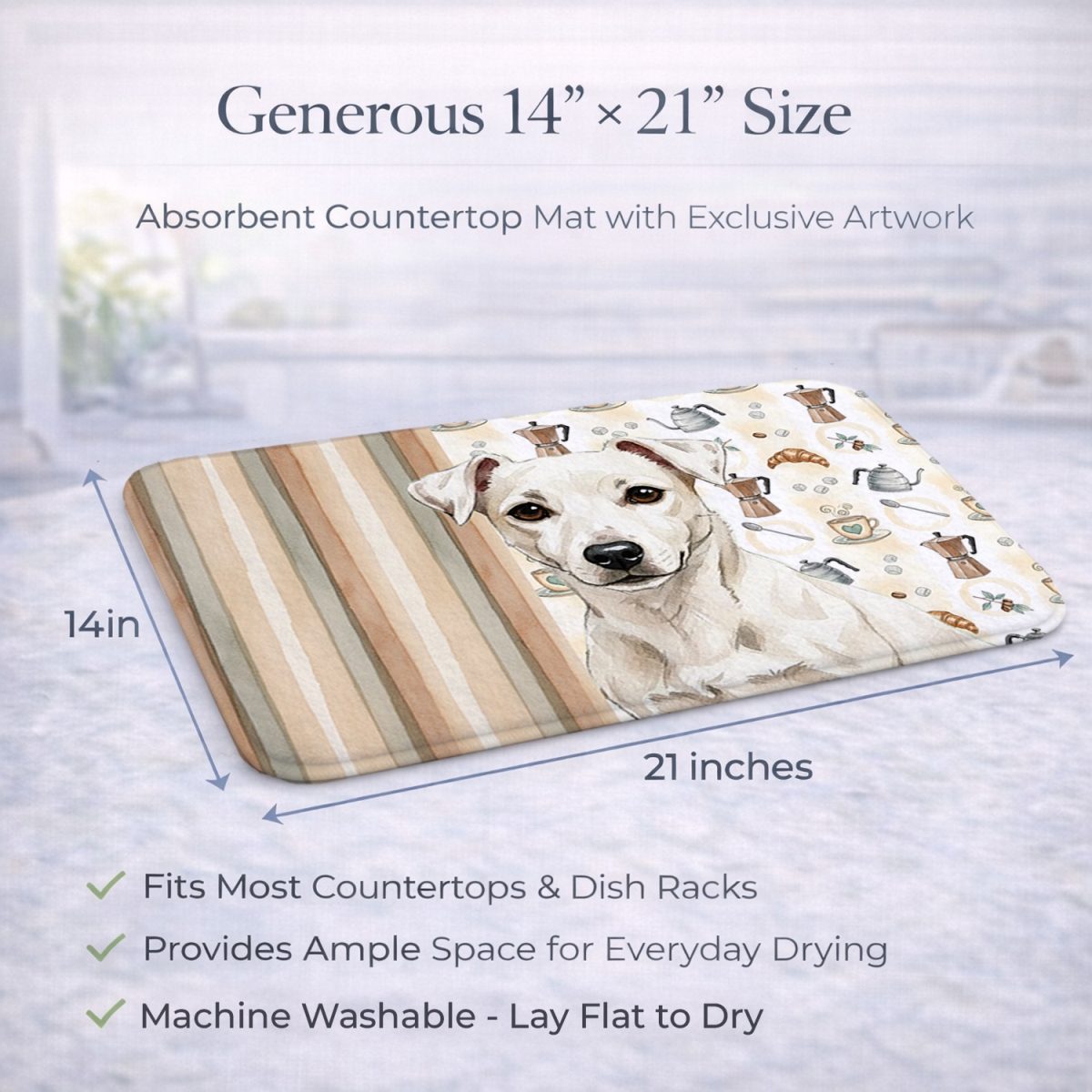 Picture of Carolines Treasures WDK7484DDM 21 x 14 in. White Jack Russell Terrier Coffee Bar Dish Drying Mat