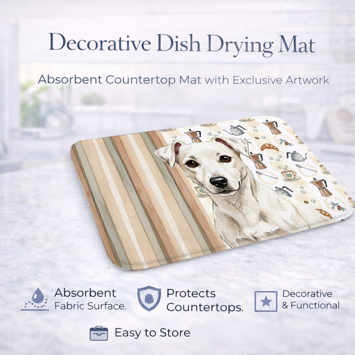 Picture of Carolines Treasures WDK7484DDM 21 x 14 in. White Jack Russell Terrier Coffee Bar Dish Drying Mat
