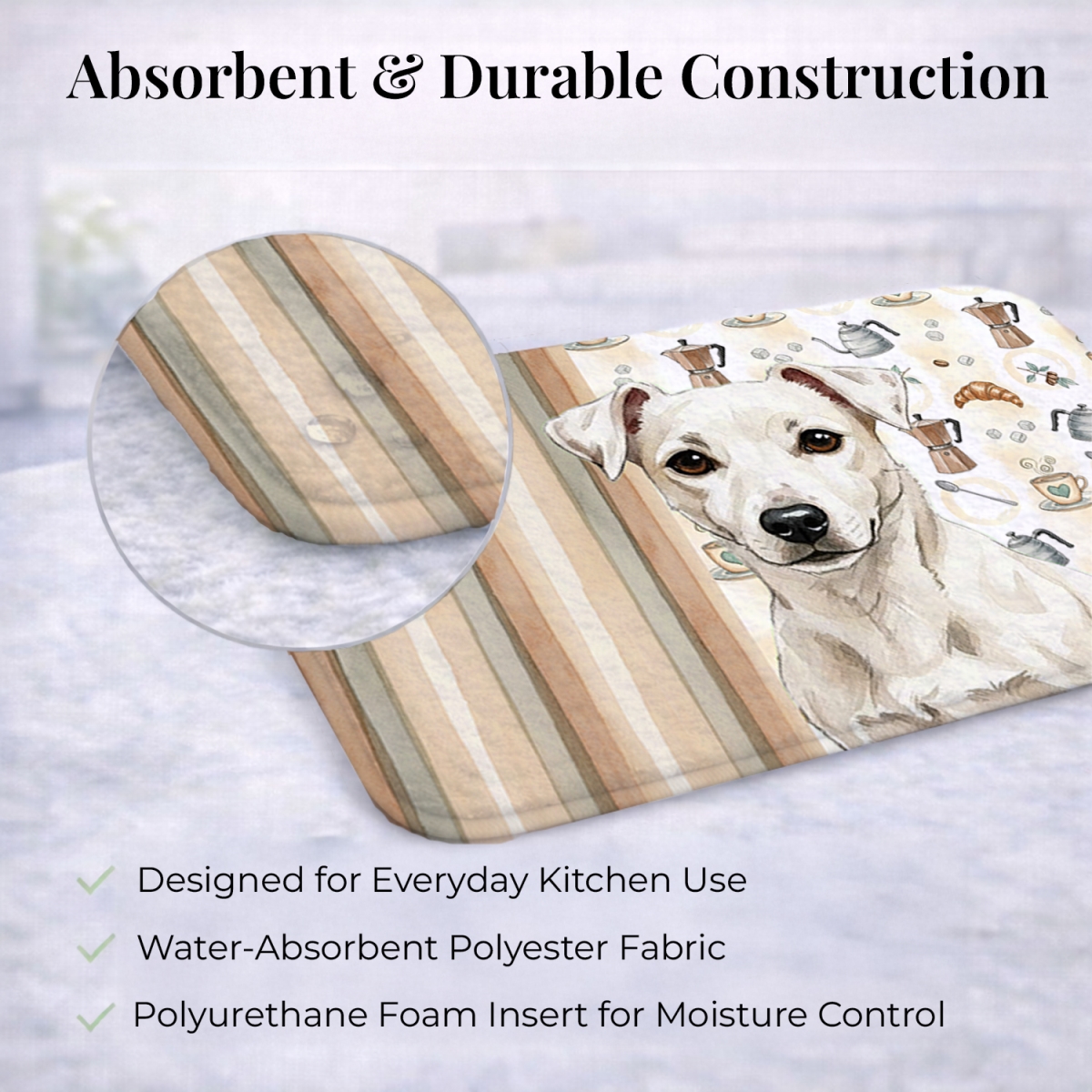 Picture of Carolines Treasures WDK7484DDM 21 x 14 in. White Jack Russell Terrier Coffee Bar Dish Drying Mat