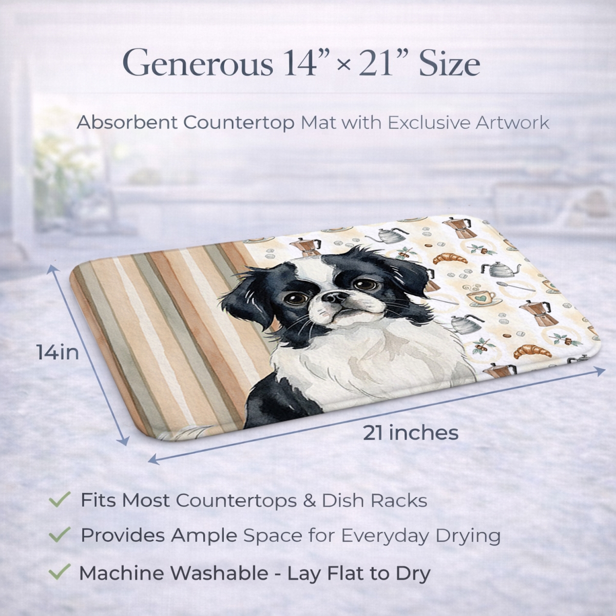 Picture of Carolines Treasures WDK7485DDM 21 x 14 in. Black & White Japanese Chin Coffee Bar Dish Drying Mat