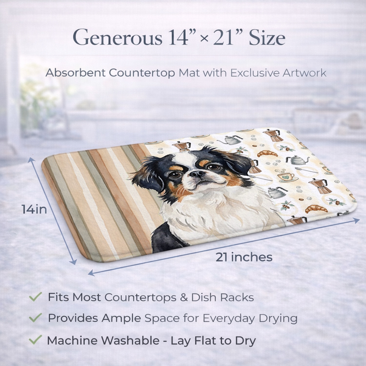 Picture of Carolines Treasures WDK7487DDM 21 x 14 in. Tricolor Japanese Chin Coffee Bar Dish Drying Mat