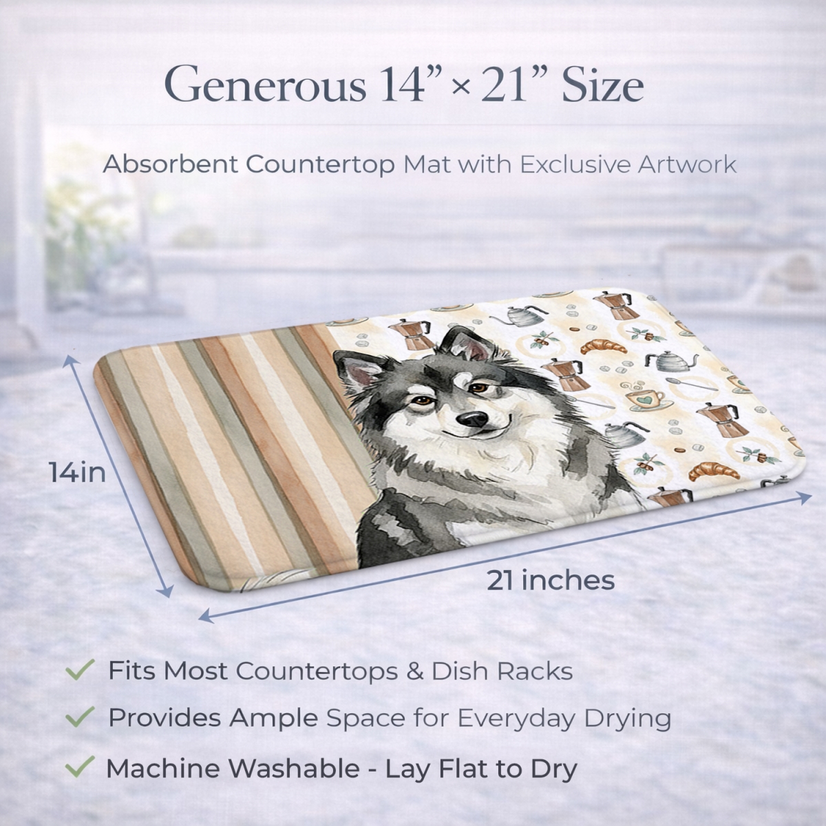 Picture of Carolines Treasures WDK7488DDM 21 x 14 in. Keeshond Coffee Bar Dish Drying Mat