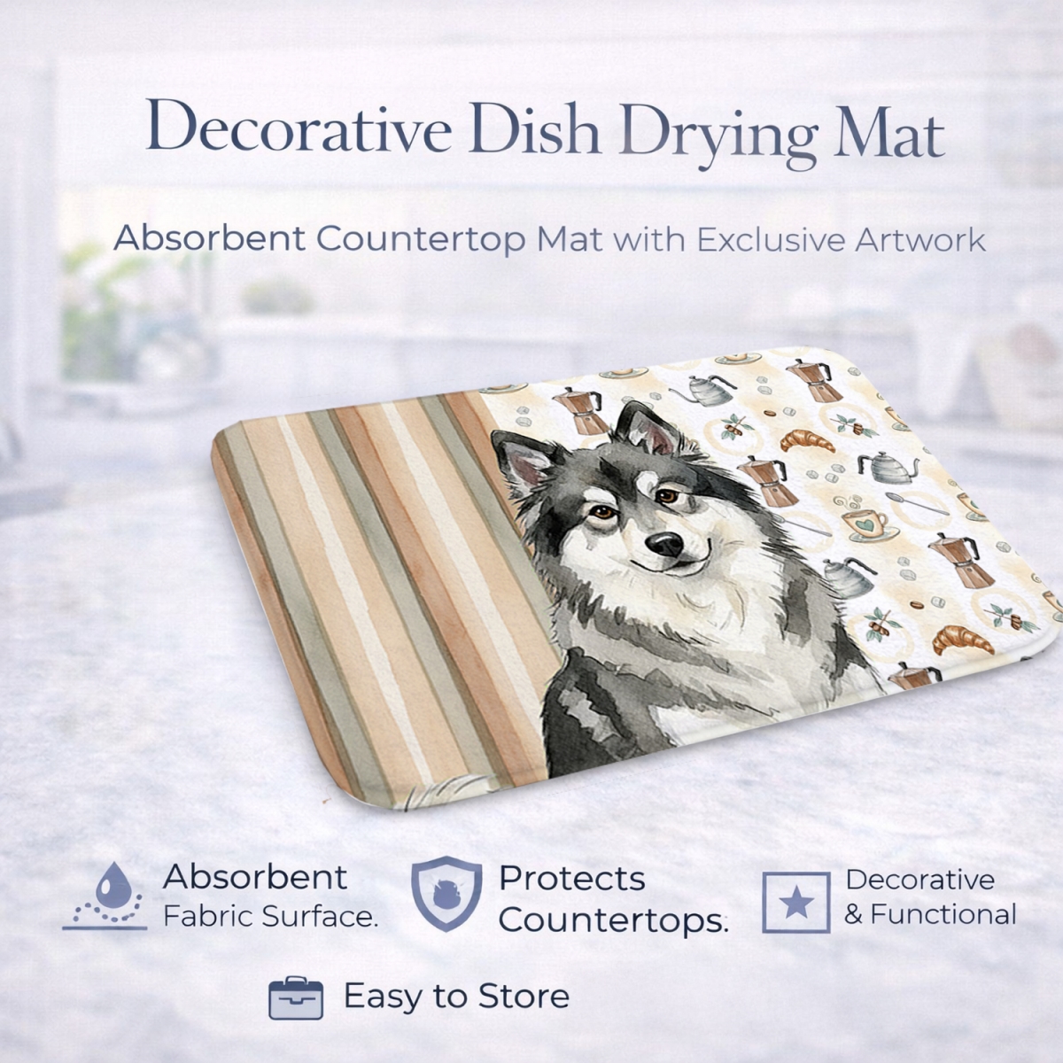 Picture of Carolines Treasures WDK7488DDM 21 x 14 in. Keeshond Coffee Bar Dish Drying Mat