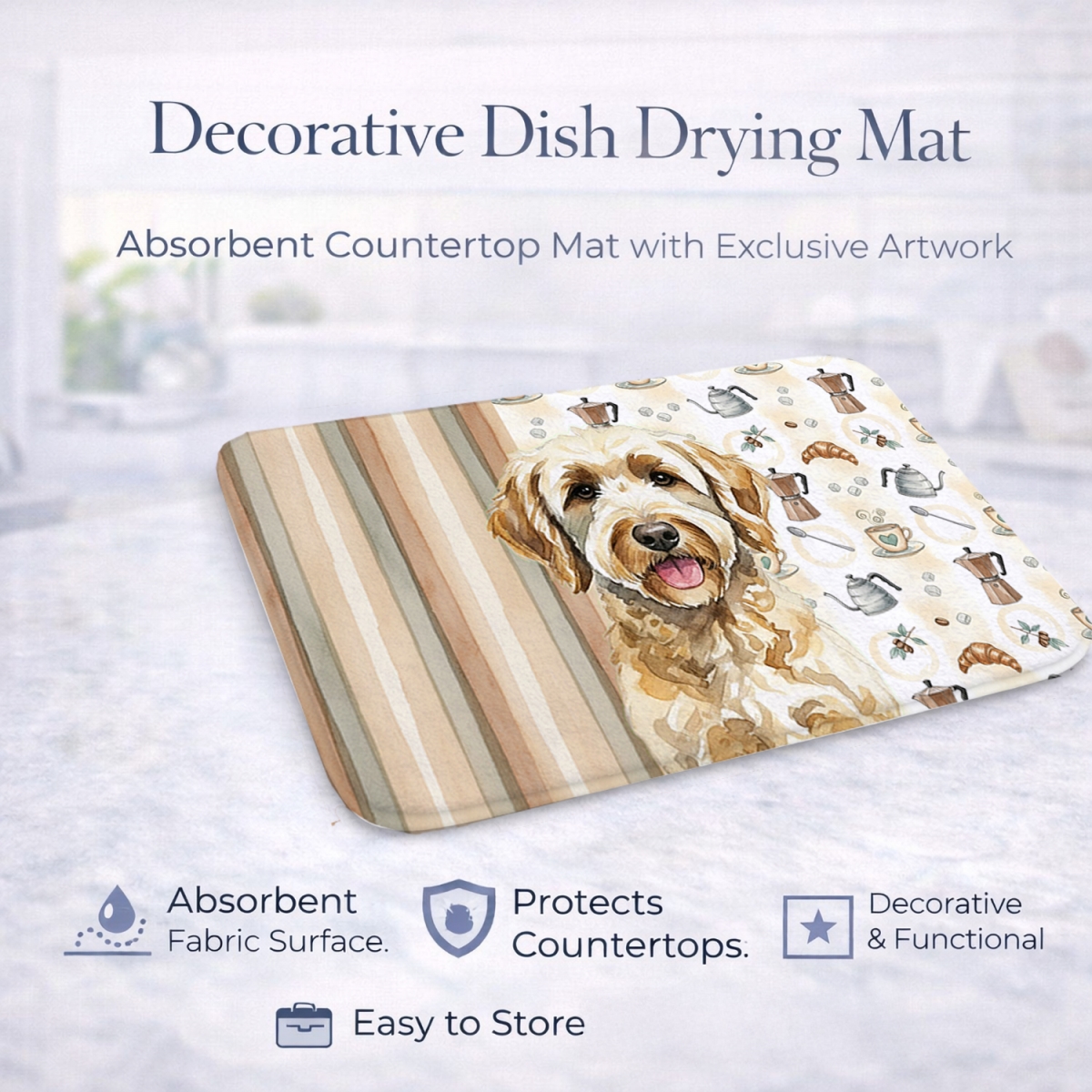 Picture of Carolines Treasures WDK7491DDM 21 x 14 in. Labradoodle Coffee Bar Dish Drying Mat