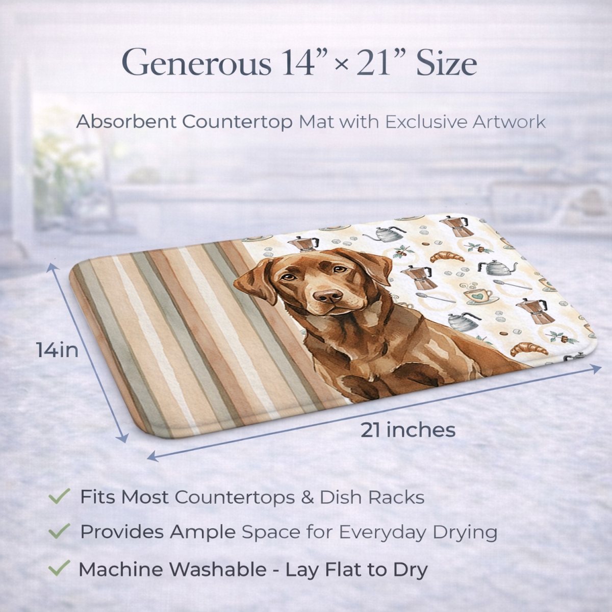 Picture of Carolines Treasures WDK7493DDM 21 x 14 in. Chocolate Labrador Retriever Coffee Bar Dish Drying Mat