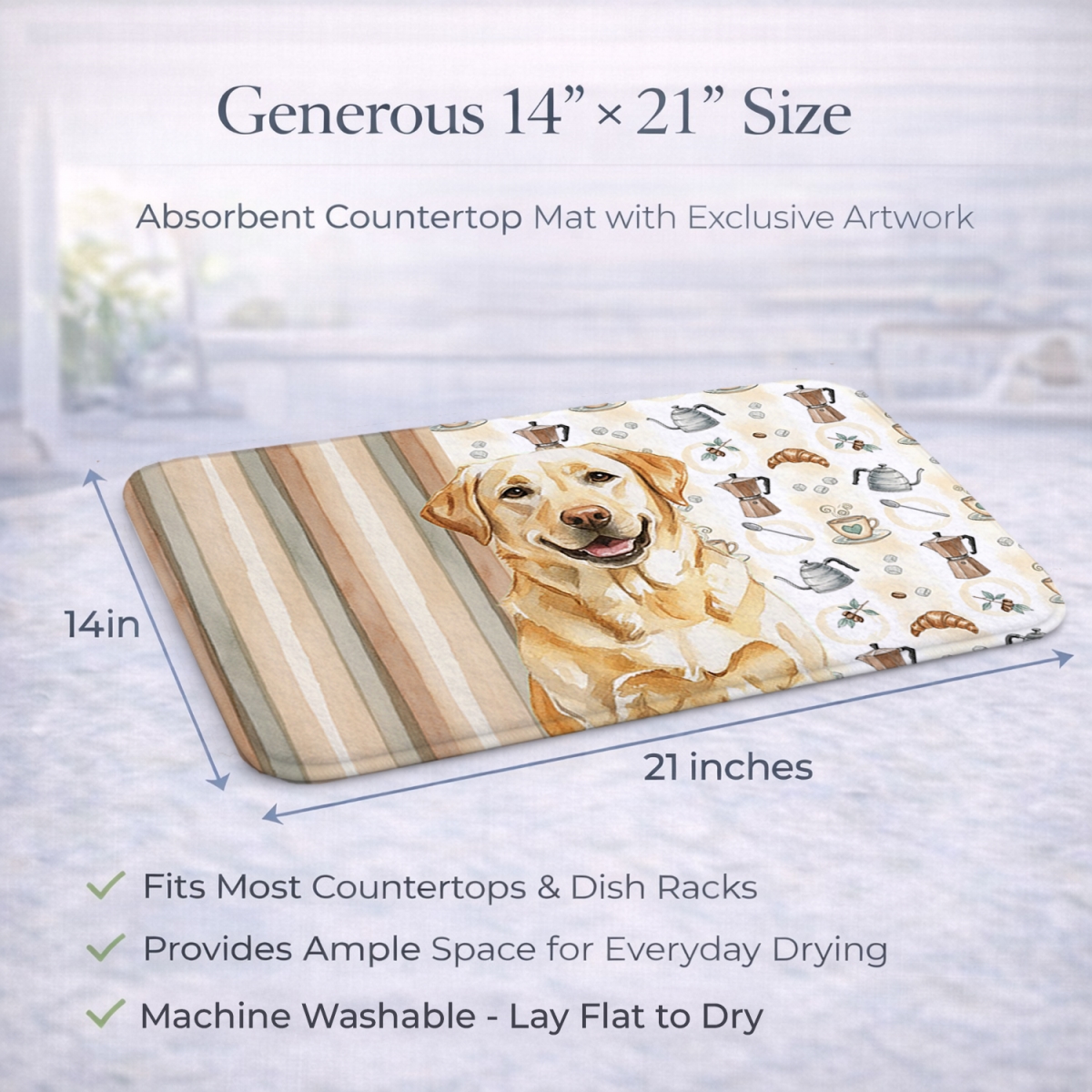 Picture of Carolines Treasures WDK7494DDM 21 x 14 in. Yellow Labrador Retriever Coffee Bar Dish Drying Mat