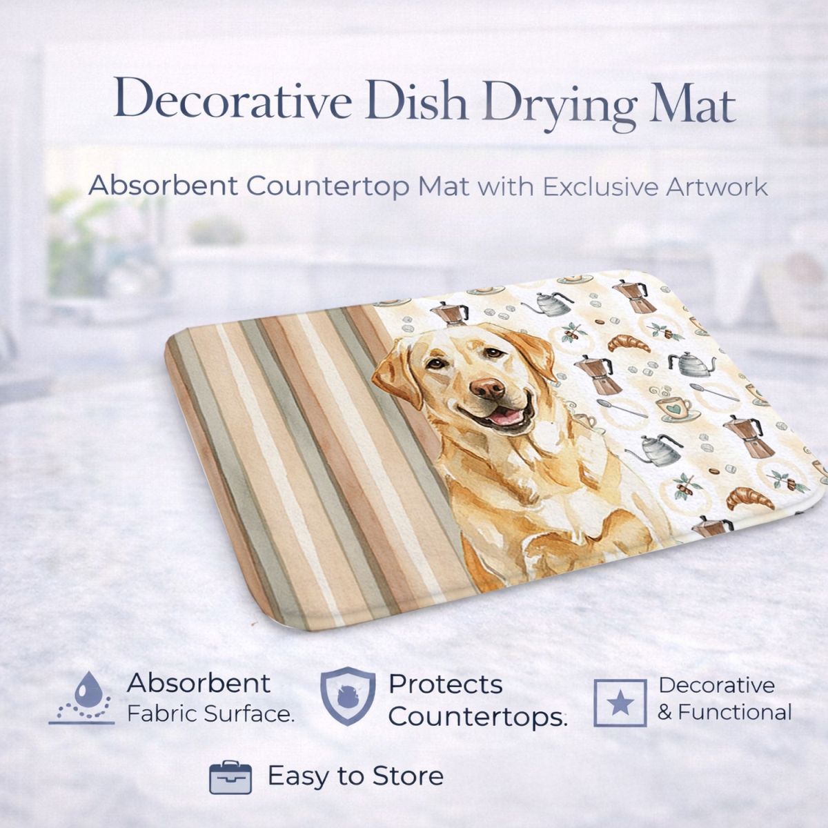 Picture of Carolines Treasures WDK7494DDM 21 x 14 in. Yellow Labrador Retriever Coffee Bar Dish Drying Mat