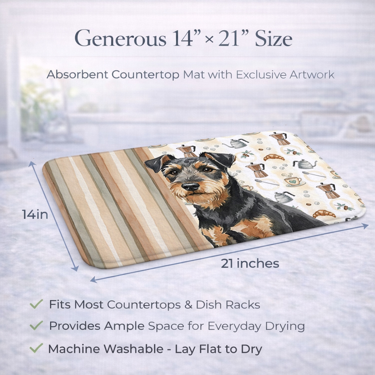 Picture of Carolines Treasures WDK7496DDM 21 x 14 in. Black & Tan Lakeland Terrier Coffee Bar Dish Drying Mat