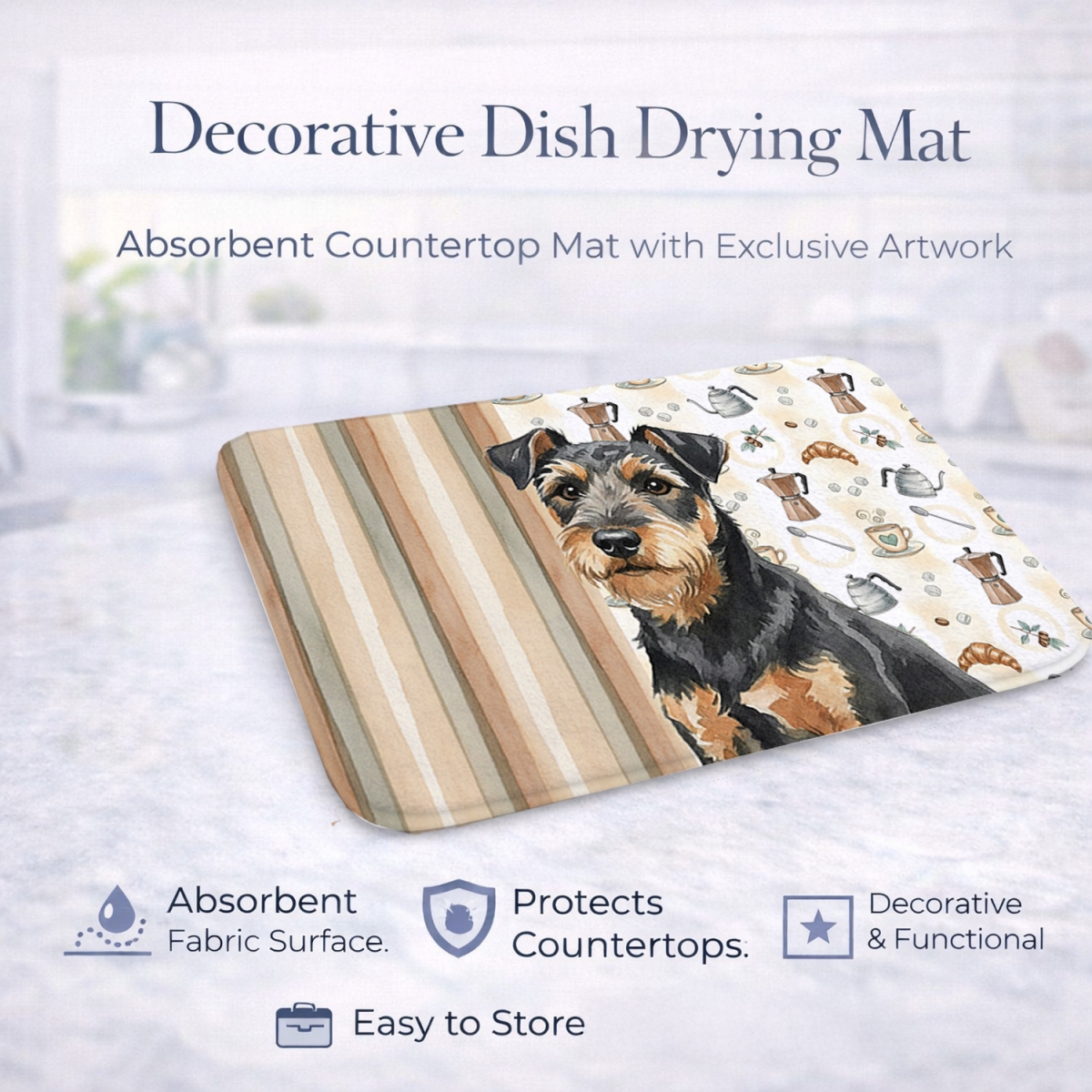 Picture of Carolines Treasures WDK7496DDM 21 x 14 in. Black & Tan Lakeland Terrier Coffee Bar Dish Drying Mat
