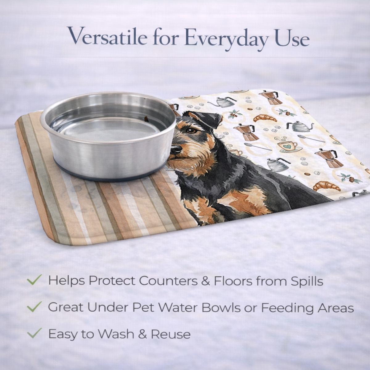 Picture of Carolines Treasures WDK7496DDM 21 x 14 in. Black & Tan Lakeland Terrier Coffee Bar Dish Drying Mat