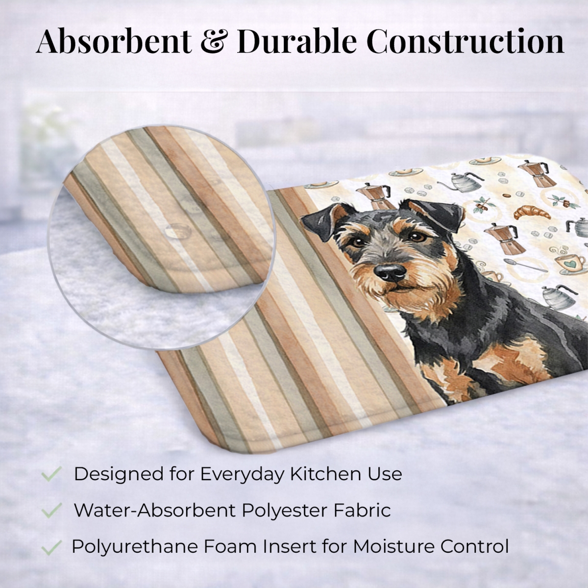 Picture of Carolines Treasures WDK7496DDM 21 x 14 in. Black & Tan Lakeland Terrier Coffee Bar Dish Drying Mat