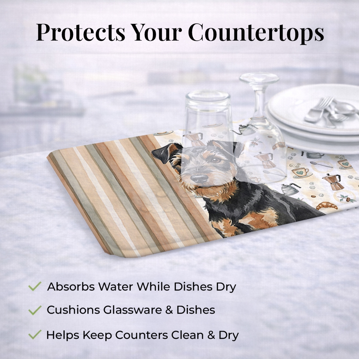 Picture of Carolines Treasures WDK7496DDM 21 x 14 in. Black & Tan Lakeland Terrier Coffee Bar Dish Drying Mat