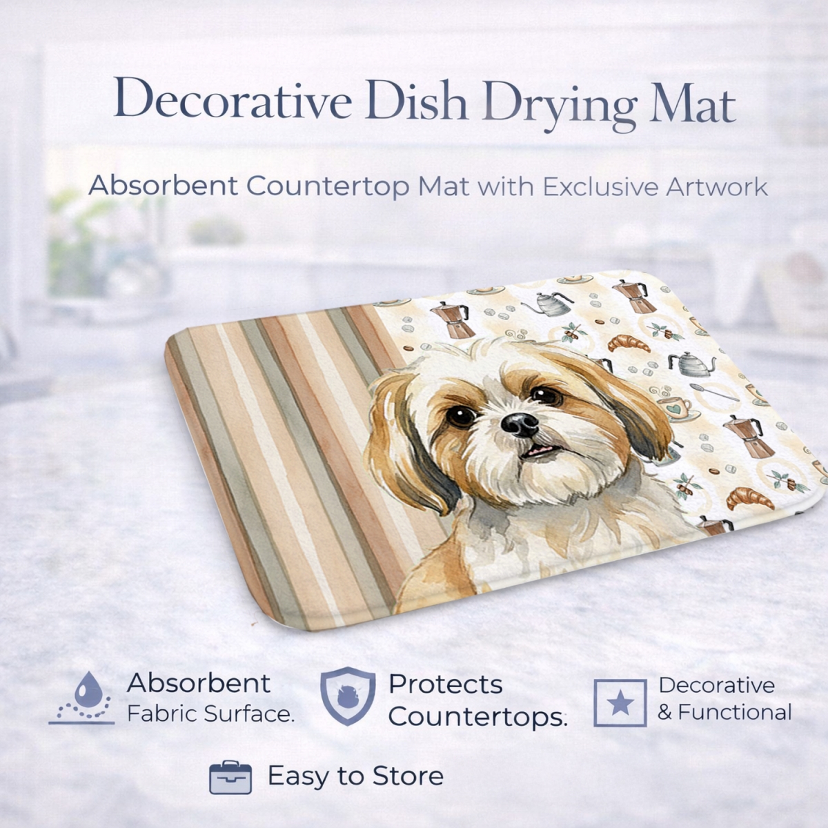 Picture of Carolines Treasures WDK7618DDM 21 x 14 in. Gold & White Shih Tzu Coffee Bar Dish Drying Mat