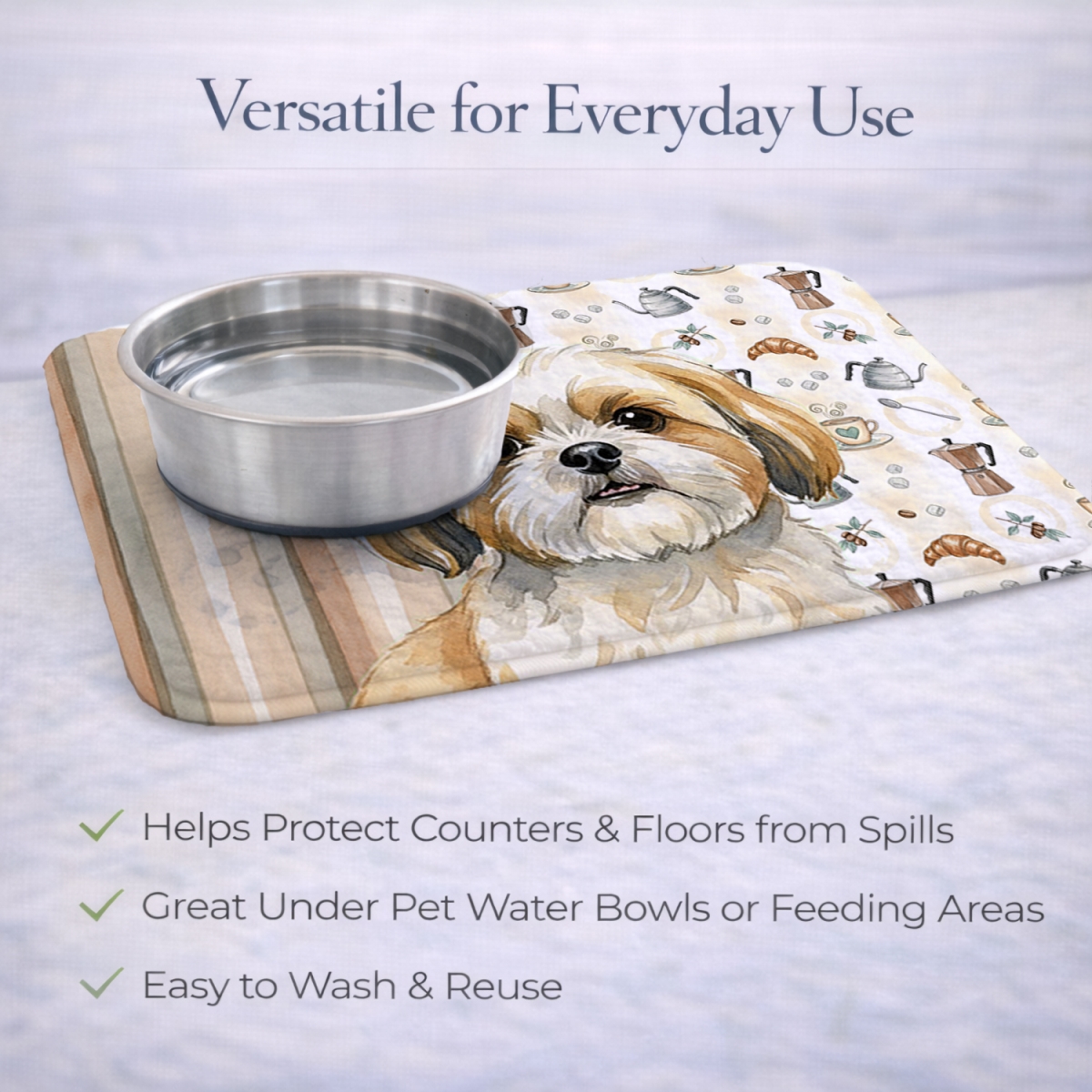 Picture of Carolines Treasures WDK7618DDM 21 x 14 in. Gold & White Shih Tzu Coffee Bar Dish Drying Mat