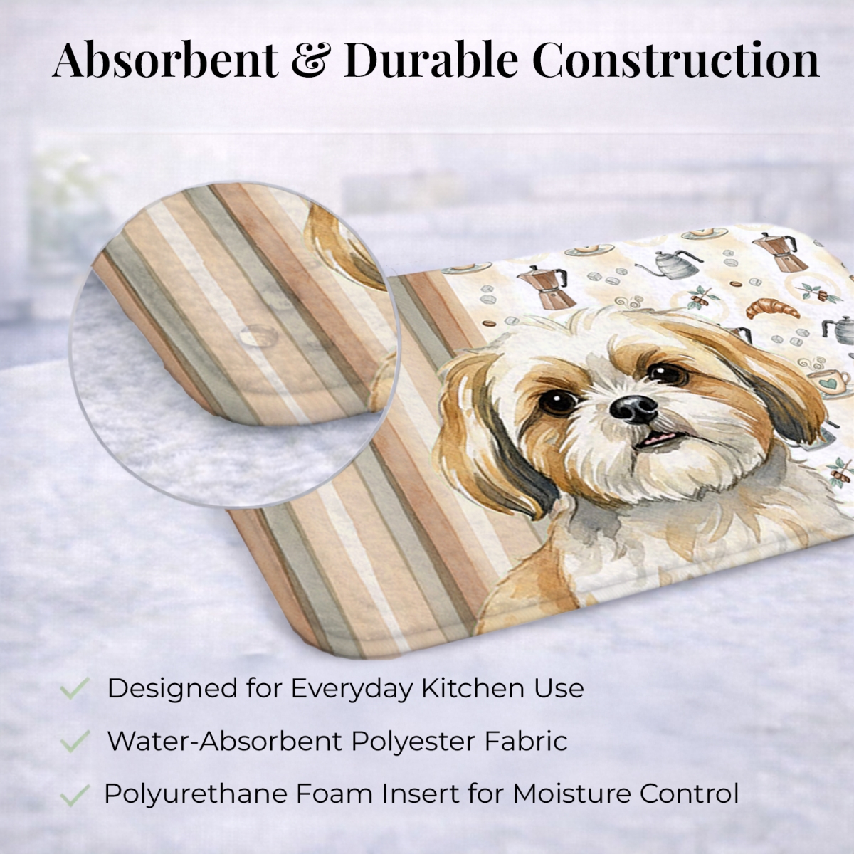 Picture of Carolines Treasures WDK7618DDM 21 x 14 in. Gold & White Shih Tzu Coffee Bar Dish Drying Mat