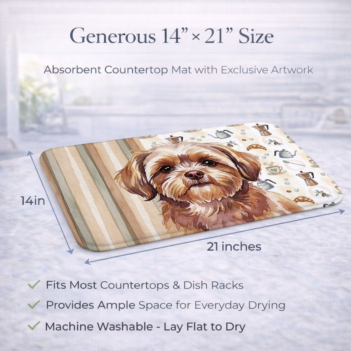 Picture of Carolines Treasures WDK7619DDM 21 x 14 in. Liver Shih Tzu Coffee Bar Dish Drying Mat