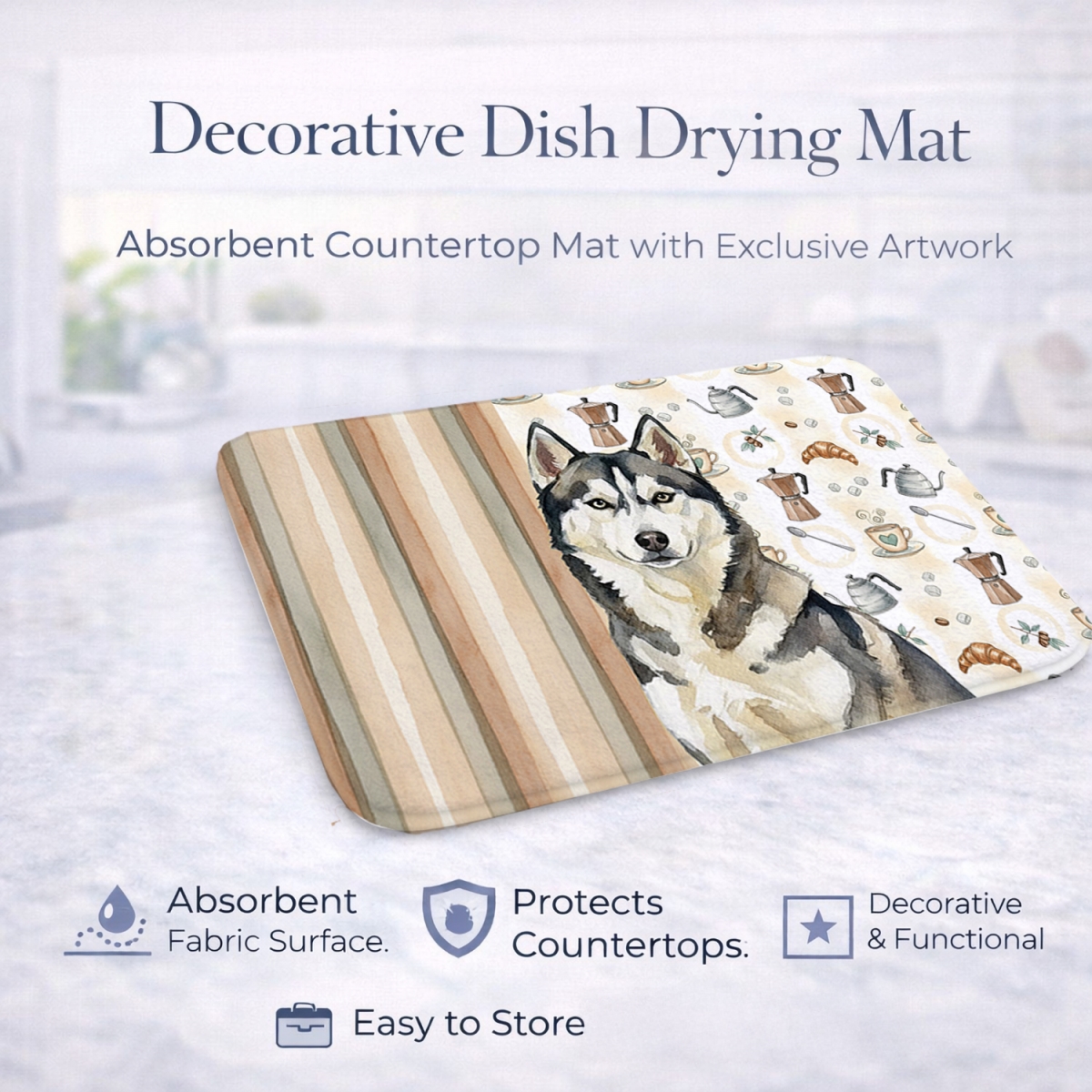 Picture of Carolines Treasures WDK7620DDM 21 x 14 in. Agouti Siberian Husky Coffee Bar Dish Drying Mat