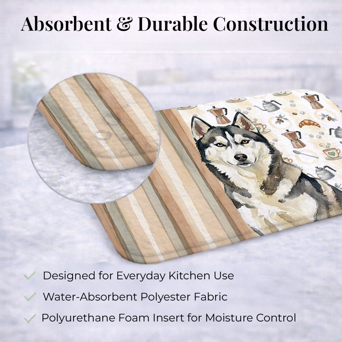 Picture of Carolines Treasures WDK7620DDM 21 x 14 in. Agouti Siberian Husky Coffee Bar Dish Drying Mat