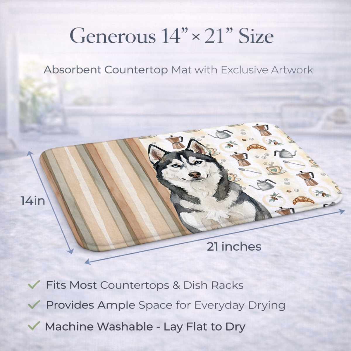 Picture of Carolines Treasures WDK7621DDM 21 x 14 in. Siberian Husky Coffee Bar Dish Drying Mat
