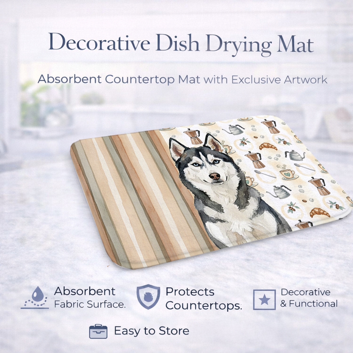 Picture of Carolines Treasures WDK7621DDM 21 x 14 in. Siberian Husky Coffee Bar Dish Drying Mat
