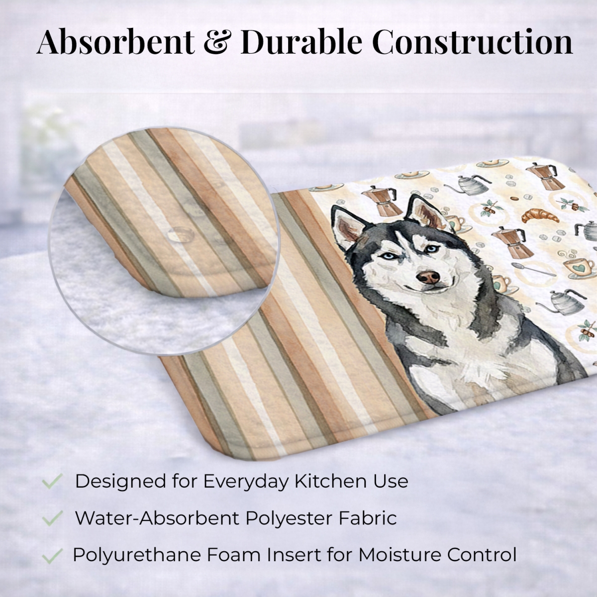 Picture of Carolines Treasures WDK7621DDM 21 x 14 in. Siberian Husky Coffee Bar Dish Drying Mat