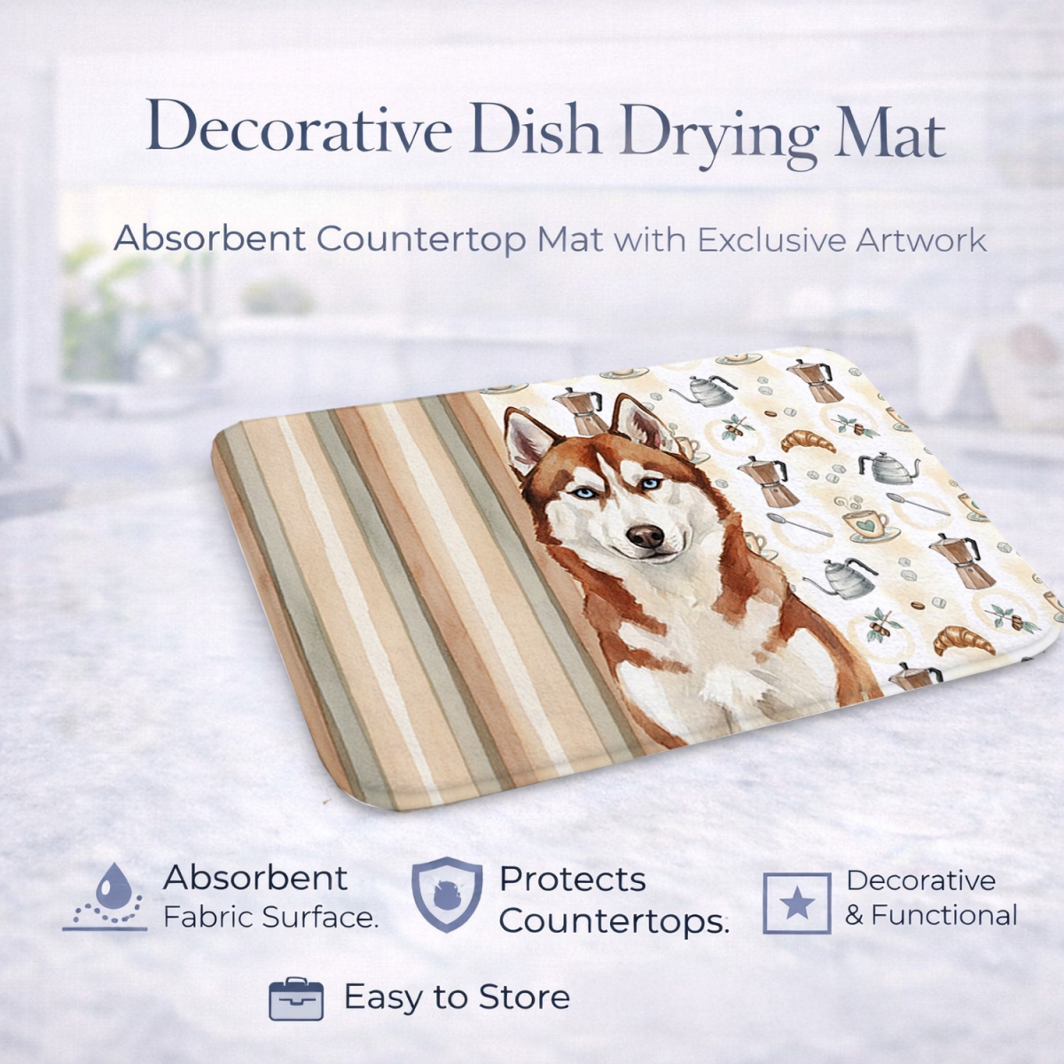 Picture of Carolines Treasures WDK7622DDM 21 x 14 in. Red & White Siberian Husky Coffee Bar Dish Drying Mat