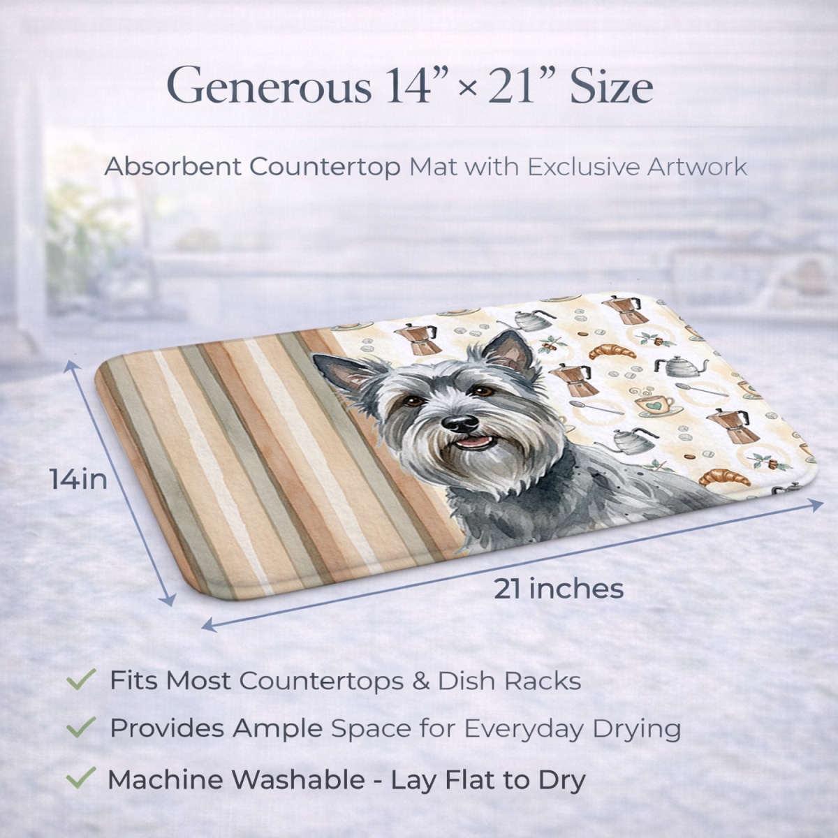 Picture of Carolines Treasures WDK7624DDM 21 x 14 in. Gray Skye Terrier Coffee Bar Dish Drying Mat