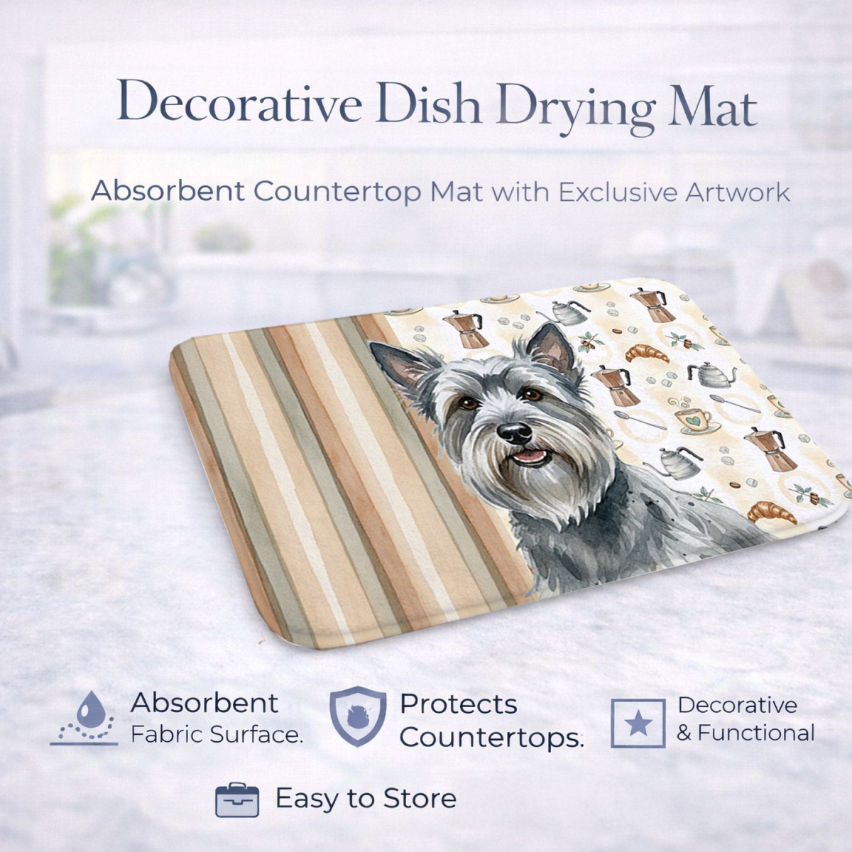 Picture of Carolines Treasures WDK7624DDM 21 x 14 in. Gray Skye Terrier Coffee Bar Dish Drying Mat