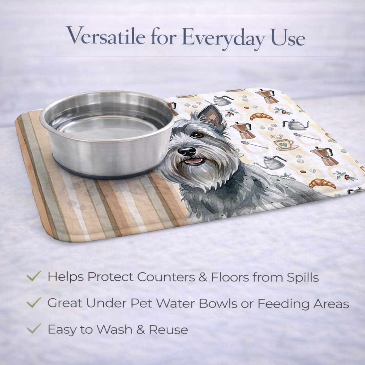 Picture of Carolines Treasures WDK7624DDM 21 x 14 in. Gray Skye Terrier Coffee Bar Dish Drying Mat