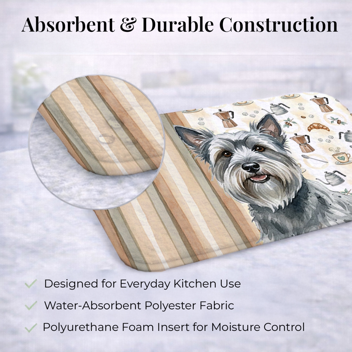 Picture of Carolines Treasures WDK7624DDM 21 x 14 in. Gray Skye Terrier Coffee Bar Dish Drying Mat