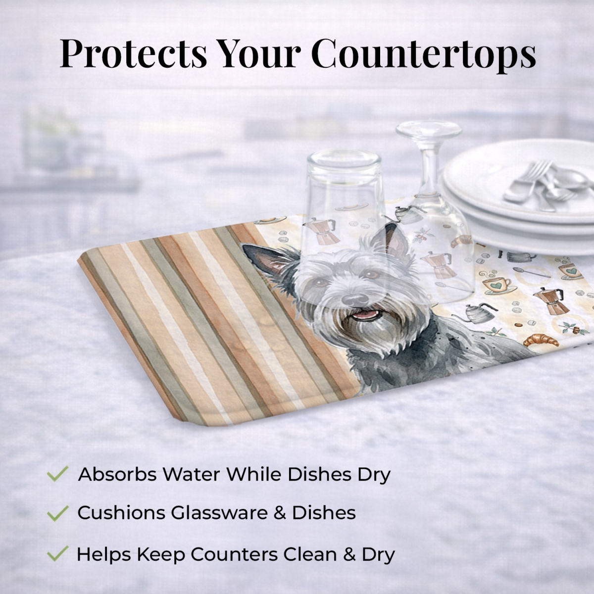 Picture of Carolines Treasures WDK7624DDM 21 x 14 in. Gray Skye Terrier Coffee Bar Dish Drying Mat