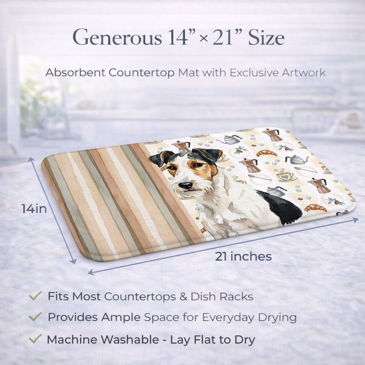 Picture of Carolines Treasures WDK7625DDM 21 x 14 in. Smooth Fox Terrier Coffee Bar Dish Drying Mat