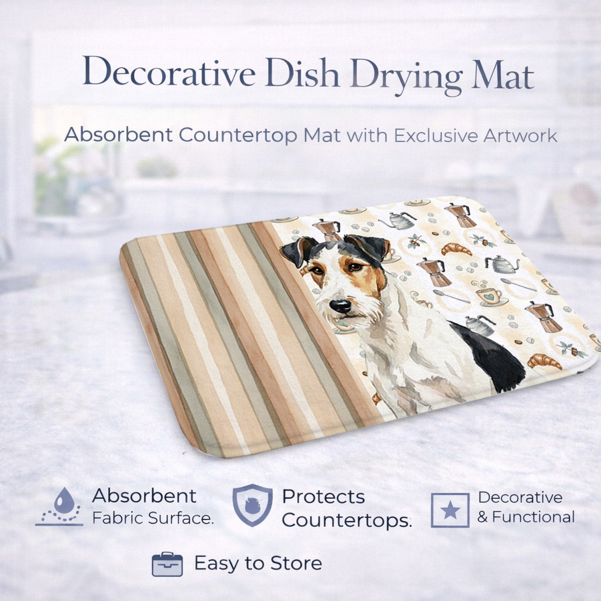 Picture of Carolines Treasures WDK7625DDM 21 x 14 in. Smooth Fox Terrier Coffee Bar Dish Drying Mat