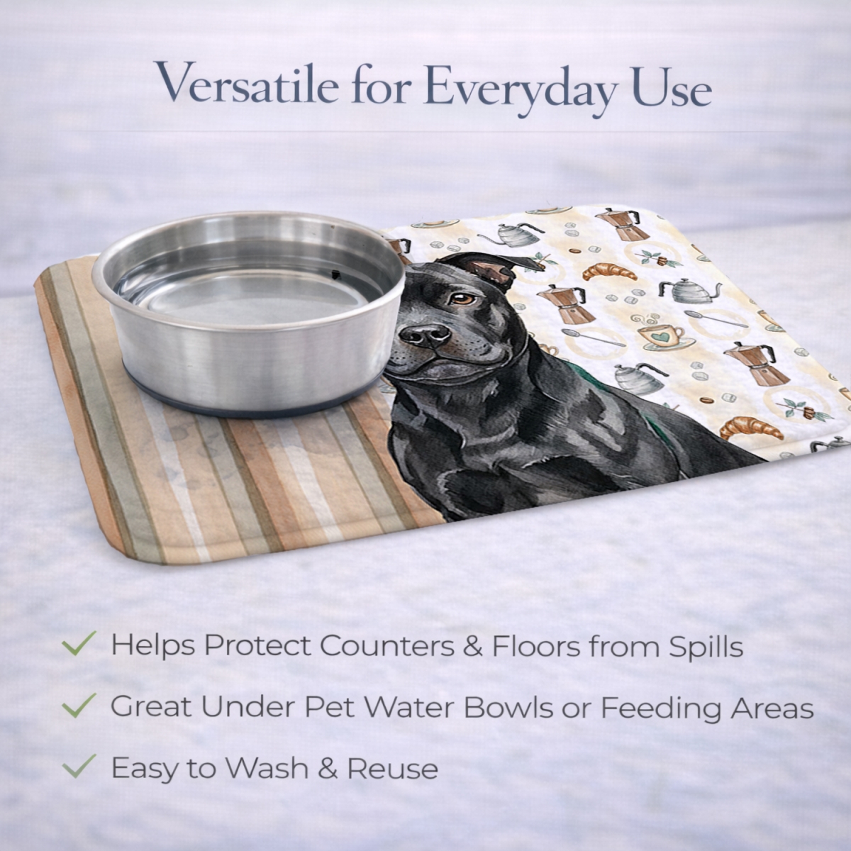 Picture of Carolines Treasures WDK7628DDM 21 x 14 in. Black Staffordshire Bull Terrier Coffee Bar Dish Drying Mat