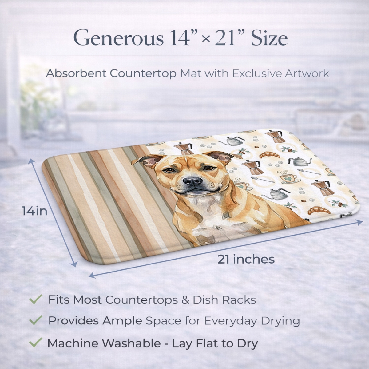 Picture of Carolines Treasures WDK7630DDM 21 x 14 in. Fawn Staffordshire Bull Terrier Coffee Bar Dish Drying Mat