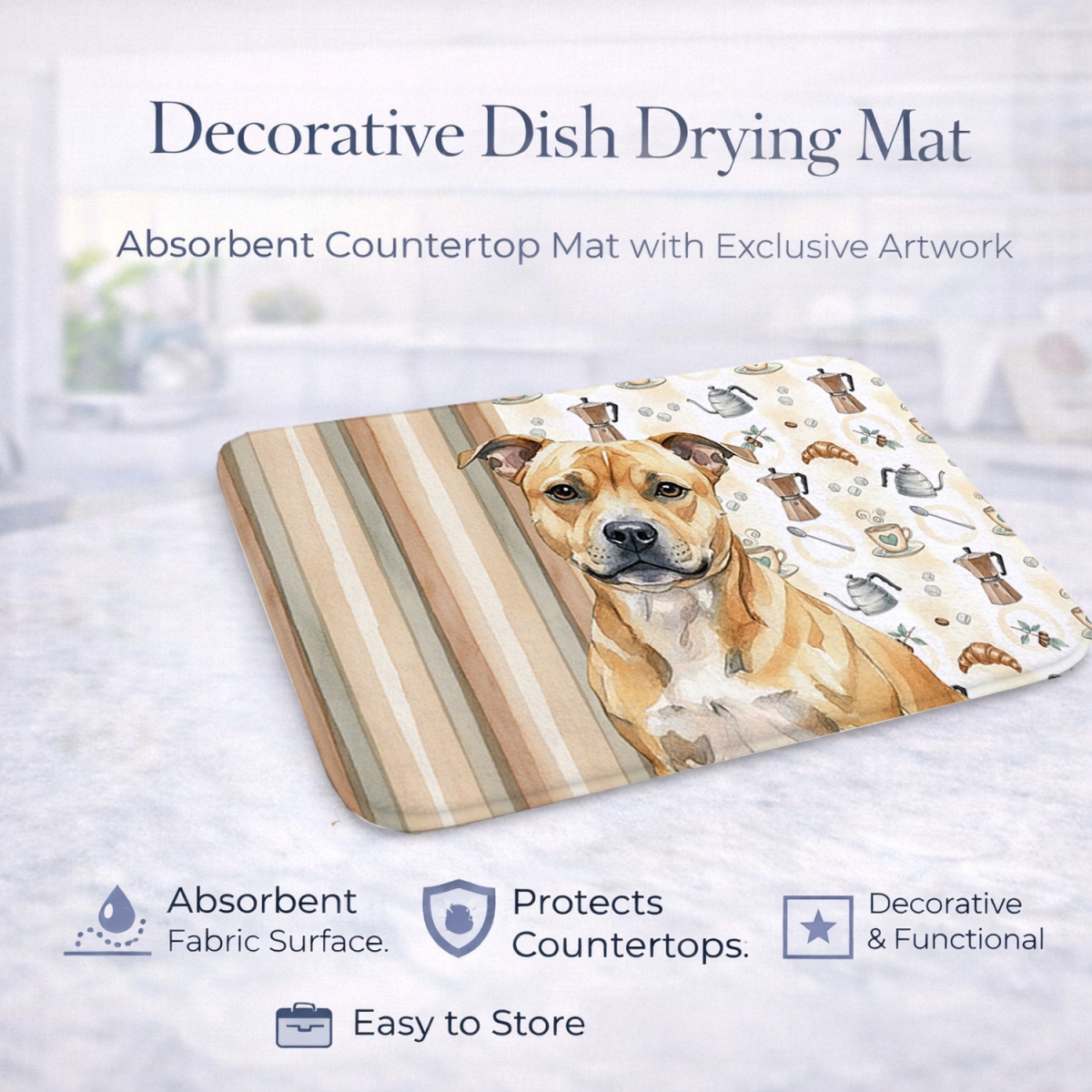 Picture of Carolines Treasures WDK7630DDM 21 x 14 in. Fawn Staffordshire Bull Terrier Coffee Bar Dish Drying Mat