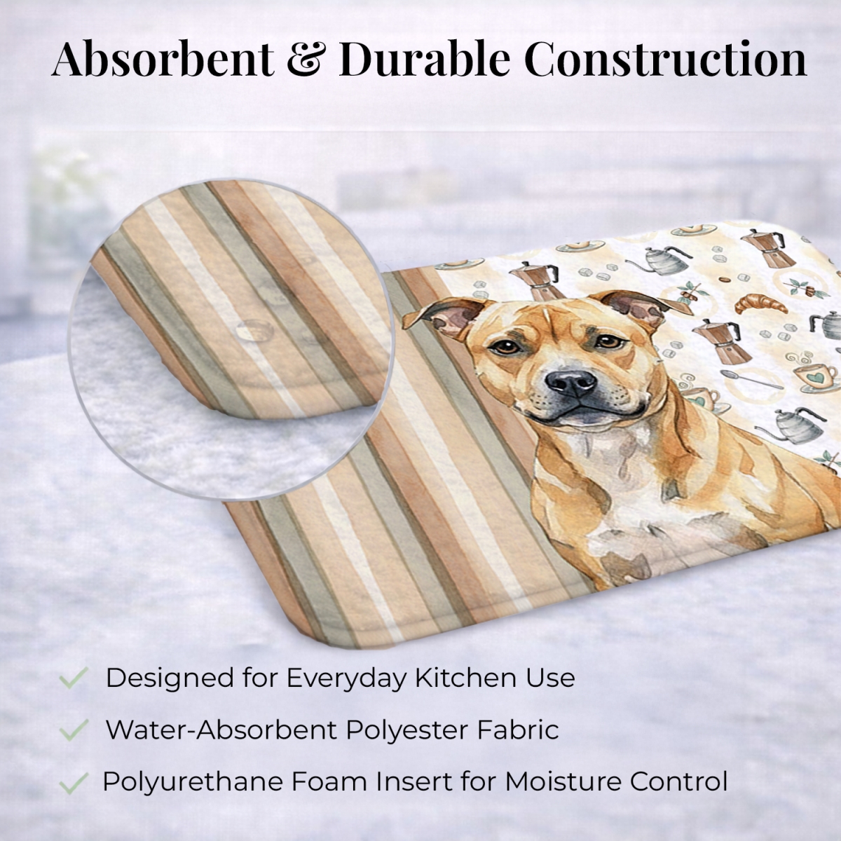 Picture of Carolines Treasures WDK7630DDM 21 x 14 in. Fawn Staffordshire Bull Terrier Coffee Bar Dish Drying Mat