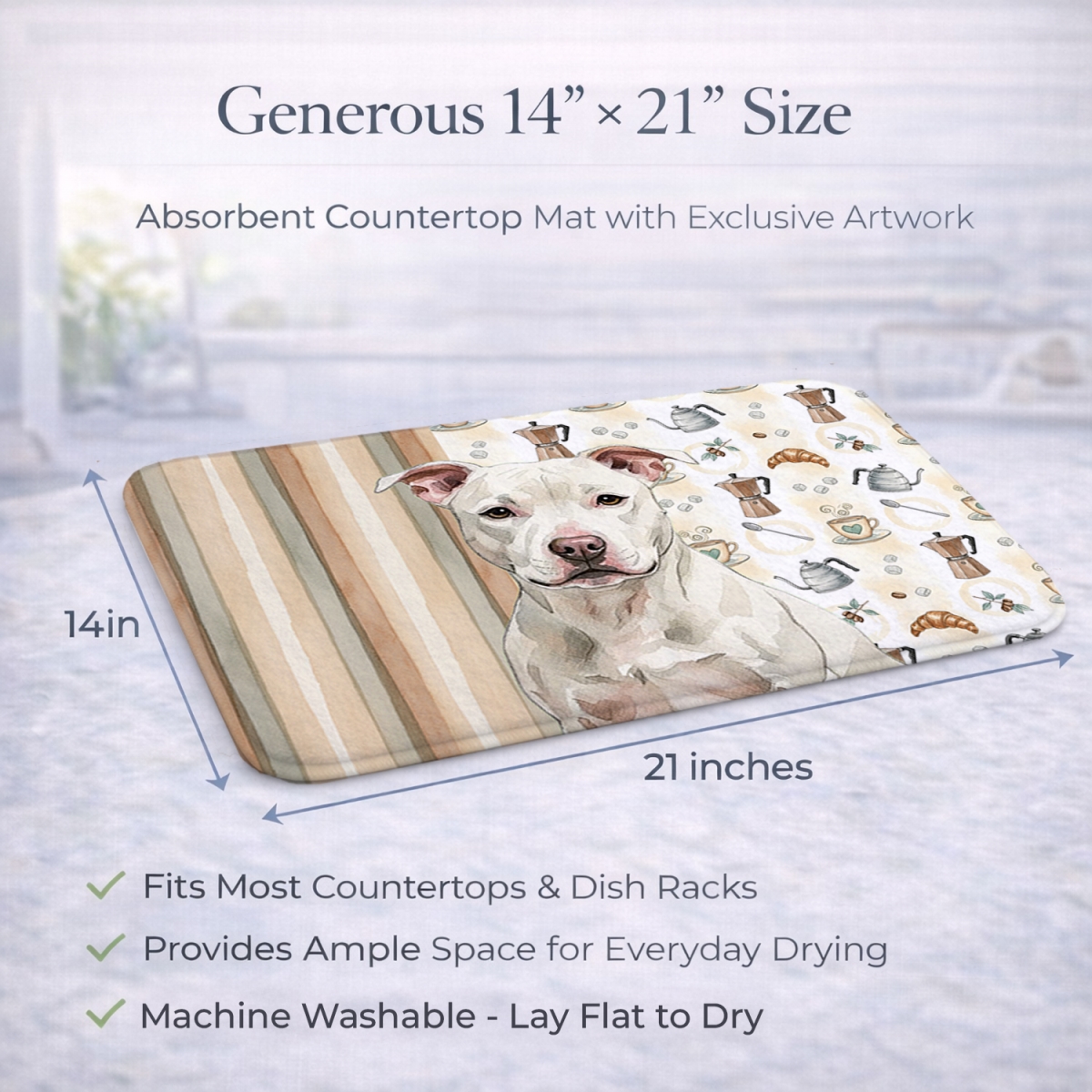 Picture of Carolines Treasures WDK7631DDM 21 x 14 in. White Staffordshire Bull Terrier Coffee Bar Dish Drying Mat