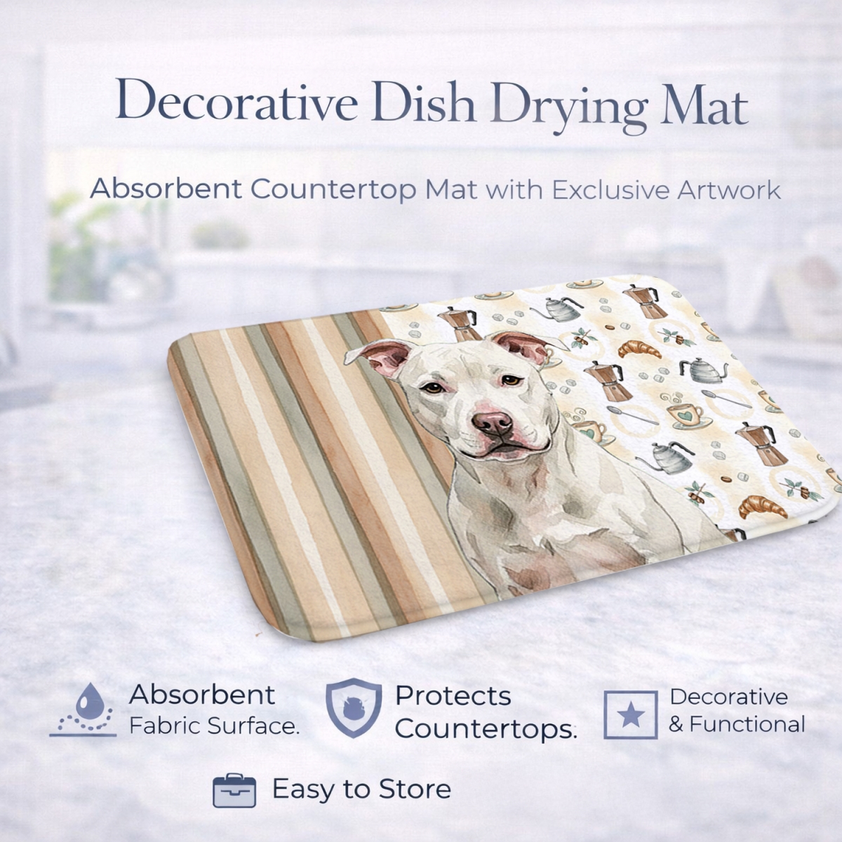 Picture of Carolines Treasures WDK7631DDM 21 x 14 in. White Staffordshire Bull Terrier Coffee Bar Dish Drying Mat