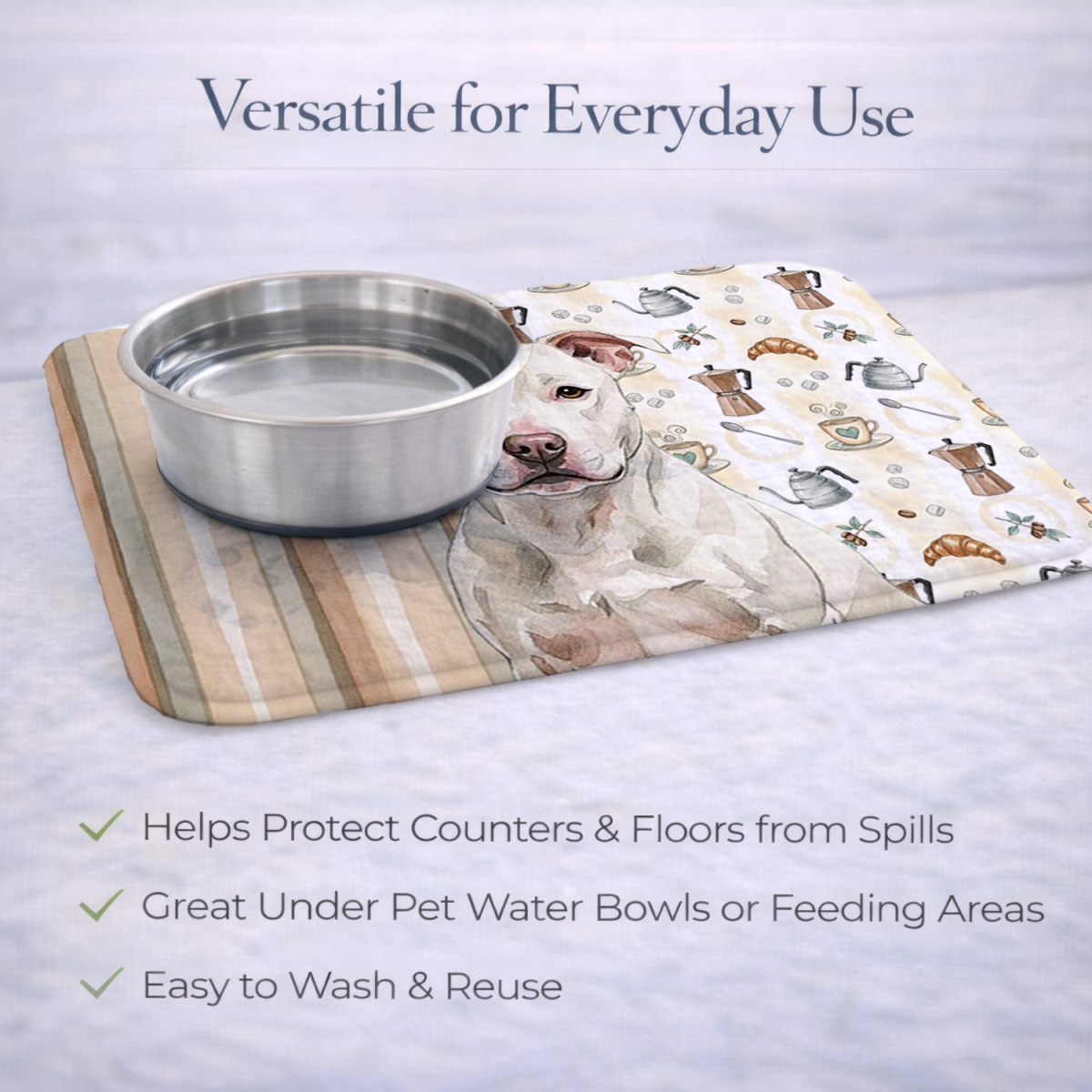 Picture of Carolines Treasures WDK7631DDM 21 x 14 in. White Staffordshire Bull Terrier Coffee Bar Dish Drying Mat