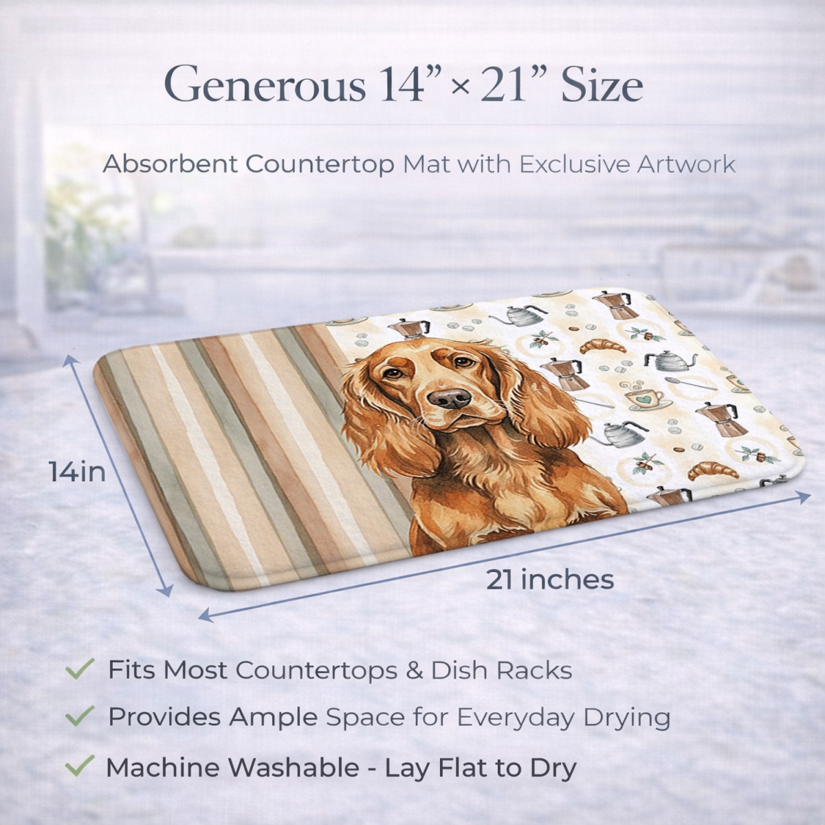 Picture of Carolines Treasures WDK7633DDM 21 x 14 in. Sussex Spaniel Coffee Bar Dish Drying Mat