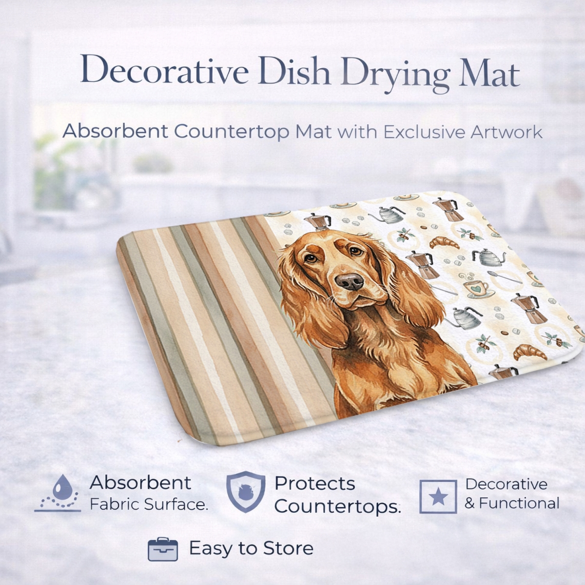 Picture of Carolines Treasures WDK7633DDM 21 x 14 in. Sussex Spaniel Coffee Bar Dish Drying Mat