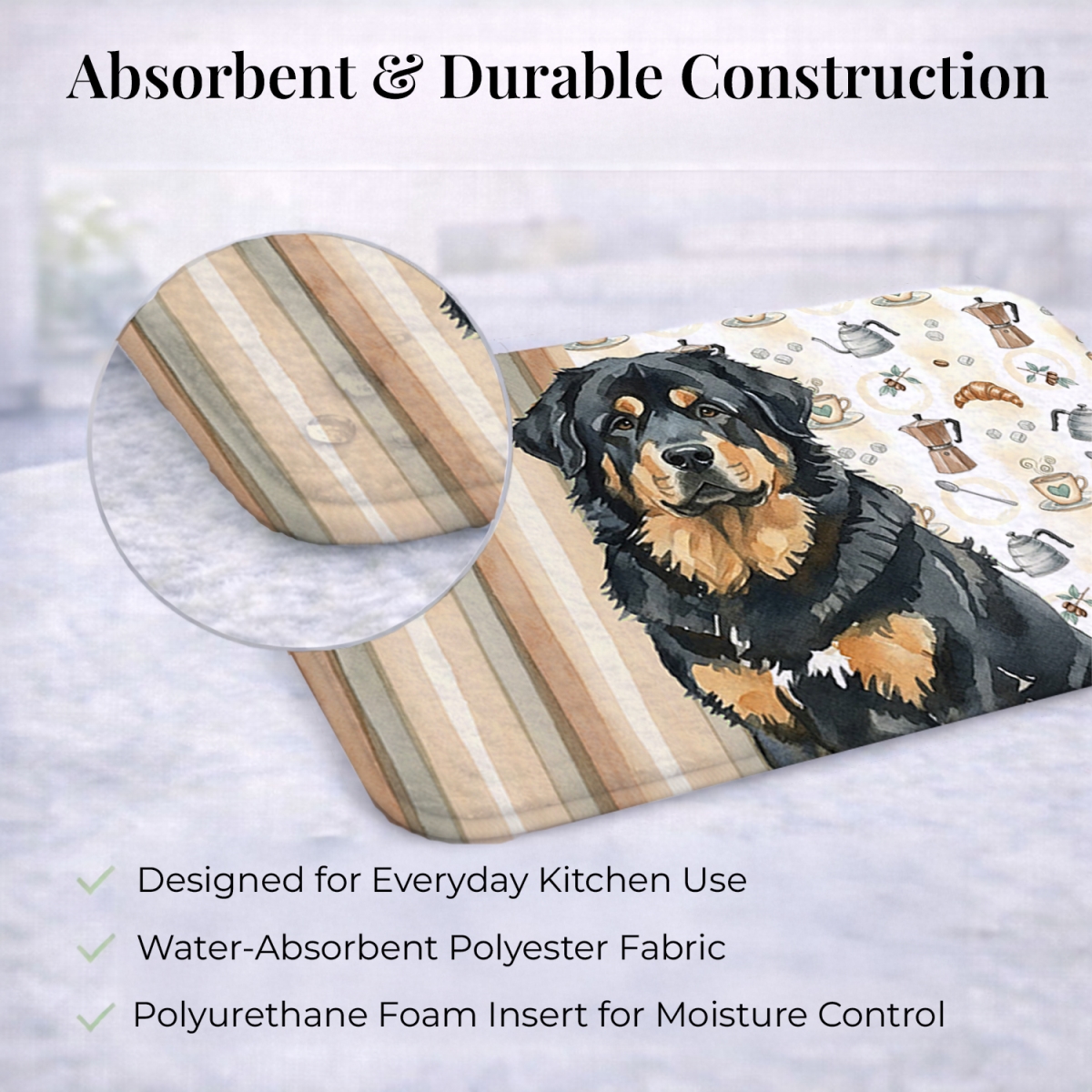 Picture of Carolines Treasures WDK7634DDM 21 x 14 in. Black & Tan Tibetan Mastiff Coffee Bar Dish Drying Mat