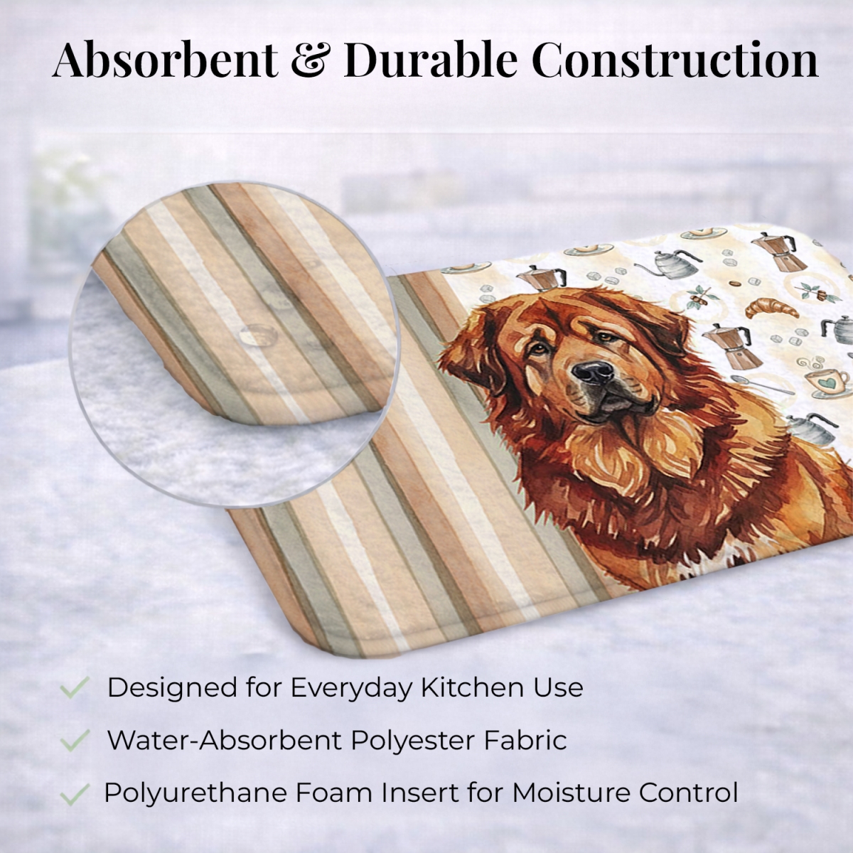 Picture of Carolines Treasures WDK7636DDM 21 x 14 in. Red Gold Tibetan Mastiff Coffee Bar Dish Drying Mat