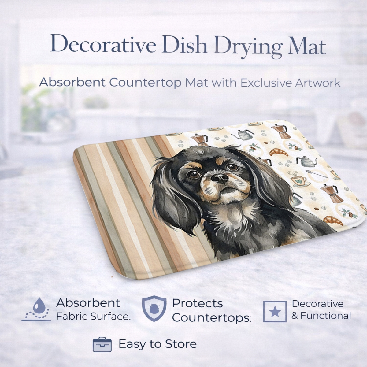 Picture of Carolines Treasures WDK7637DDM 21 x 14 in. Black & Tan Tibetan Spaniel Coffee Bar Dish Drying Mat