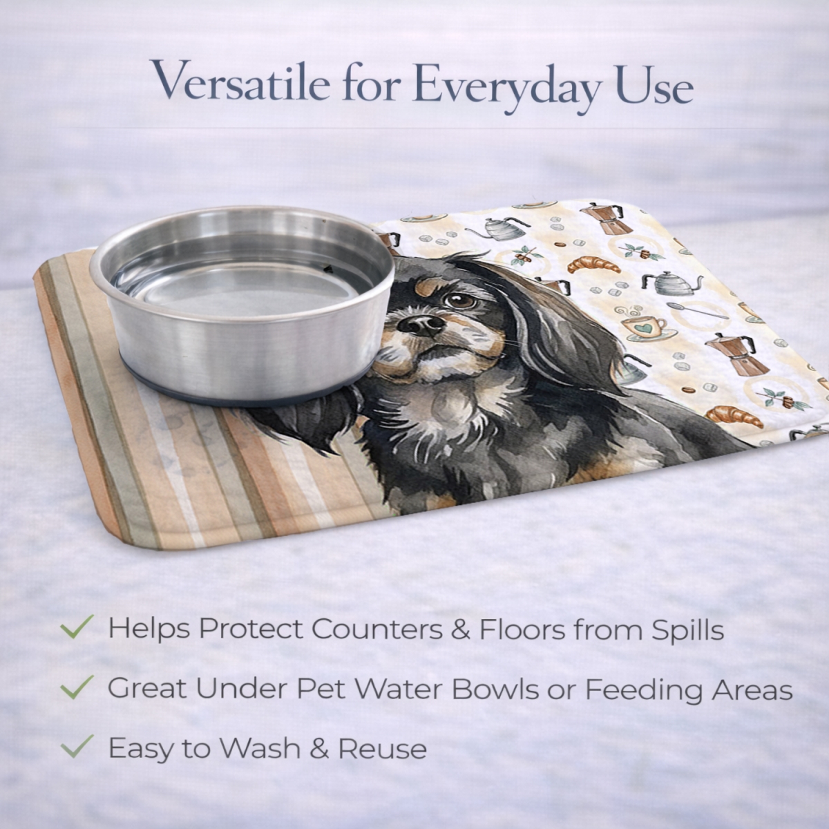 Picture of Carolines Treasures WDK7637DDM 21 x 14 in. Black & Tan Tibetan Spaniel Coffee Bar Dish Drying Mat